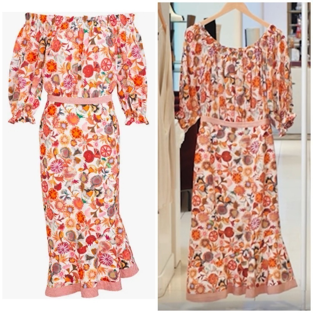 SALONI Grace Print Silk Off the Shoulder Dress in Ivory
Adorning/Hazel SZ US 8 - Picture 2 of 12
